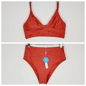 CUPSHE Rust Orange Twist V Neck Bikini Set Large a0301